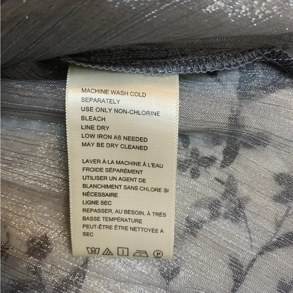 NWT Free People Freya Frost Top Metallic Silver Gray Sheer Long Sleeve Ribbon SP - Picture 16 of 16